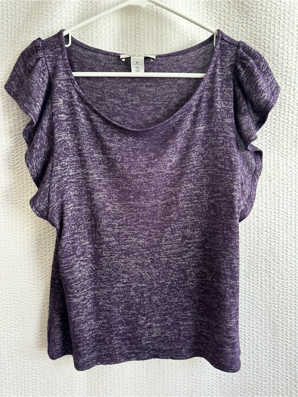 White House Black Market Purple Marked Flutter Ruffle Sleeve Knit Top Medium